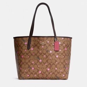 Coach City Tote in Signature Canvas with Disco Star Print NWT